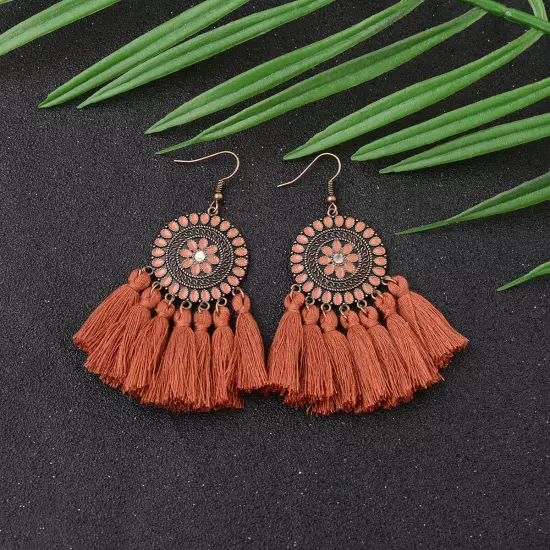 Fashion Women Bohemian Earrings Long Tassel Fringe Drop Dangle Ear Stud Jewelry