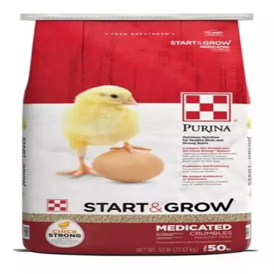 Purina Start and Grow Medicated Crumbles Poultry Feed 5, 25 or 50 LBS