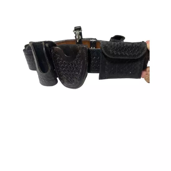 Blanche Vintage Black Leather Utility Belt With Brass Buckle & Multiple Holsters