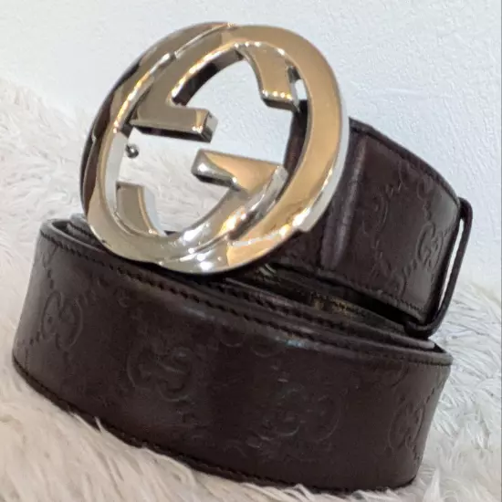 Gucci GG Interlocking G buckle leather belt 95/38 Brown 114984 Men Used JPN