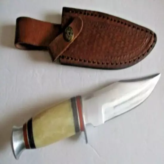 10" OVERALL BONE HUNTING KNIFE WITH LEATHER SHEATH