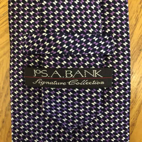 Jos A Bank Signature Silk Tie, NWT Purple Black & White Geometric Design