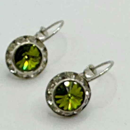 Dressbarn Green Rhinestone Clear Halo Earrings Pierced Dangle Large Statement