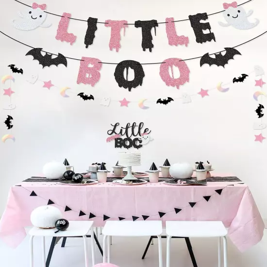 Little Boo Banner Little Boo Cake Topper for Halloween Girl Baby Shower the S...