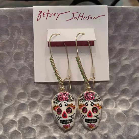 BETSEY JOHNSON HOLA TO LOVE Skull Hook Earrings *NWT*