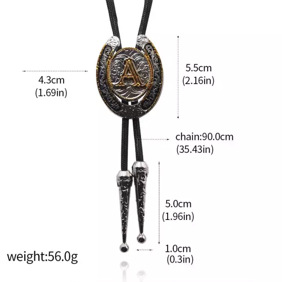 Vintage Bolo Tie Western Cowboy U-shaped letter A Necklace PU Rope Alloy Party