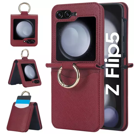 For Samsung Galaxy Z Flip /5/4/3 Card Slot Ring Holder Leather Phone Case