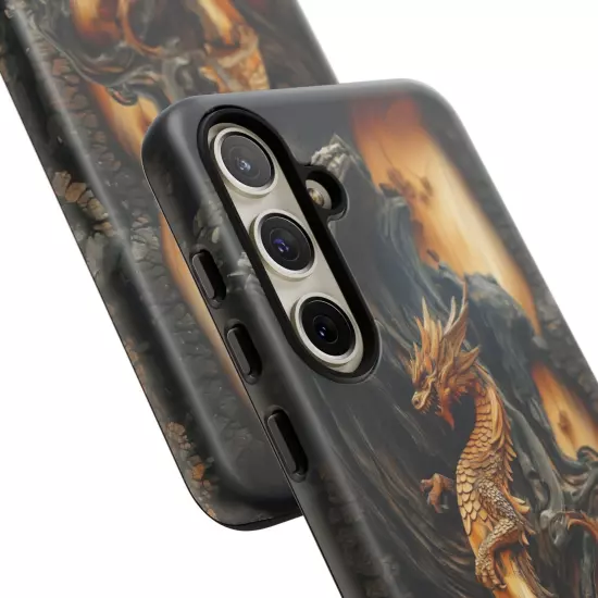 For iPhone, Samsung Galaxy, Pixel - Phone Case Cover - Carved Wood Dragon Print