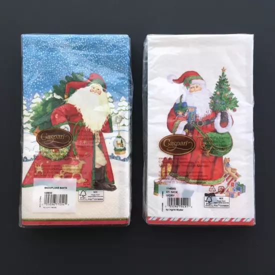 2x Caspari Paper Christmas Guest Towels Snowflake Santa St Nick Napkins 30 Total