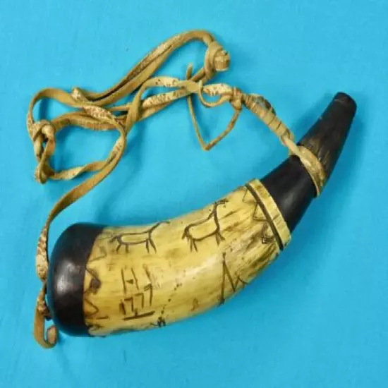 Vintage Old Handmade Black Powder Horn Hunting Flask