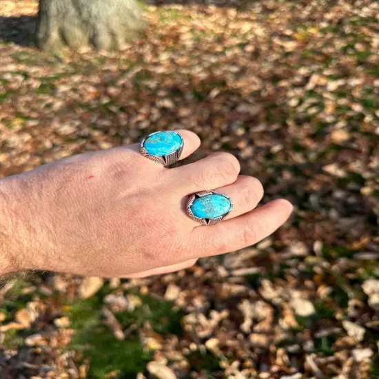 Mens Real Solid 925 Sterling Silver Blue Turquoise Natural Native Gemstone Ring