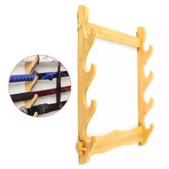 4 Gun Rifle Display Bamboo Wall Mount Wooden Fishing Rod Storage Holder 35x51cm