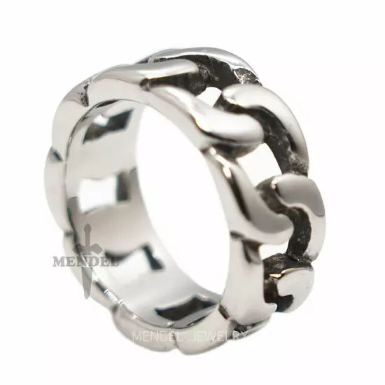 MENDEL Mens Biker Miami Cuban link Ring Band for Men Stainless Steel Size 7-15