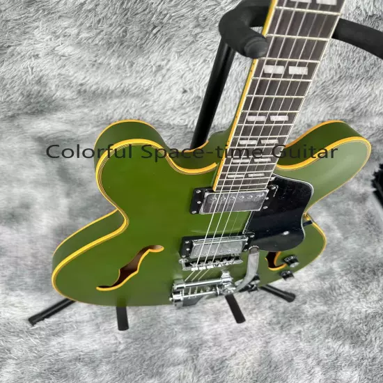 Custom Green Semi-Hollow ES-335 Electric Guitar Maple Body Black Pickguard