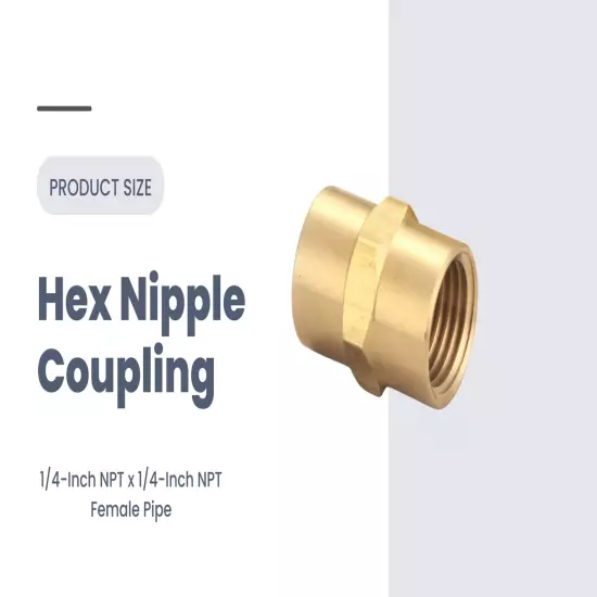 Brass Coupling 1/4" NPT Female X 1/4" NPT Female Hex Head Pipe Fitting (Pack of