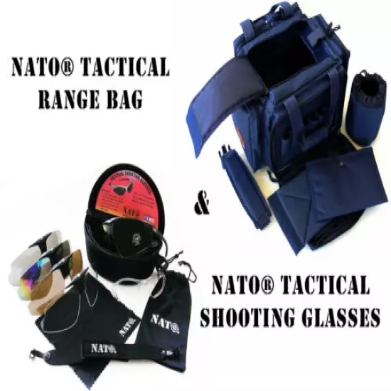 NATO® Tactical Set gun Range Bag 20" & 10pc set Range Glasses hunt shoot UV usa