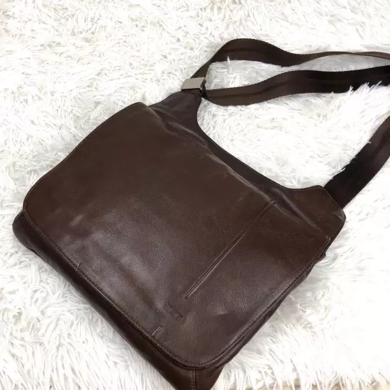 Rare All Leather Tumi Shoulder Bag Flap Brown Men'S