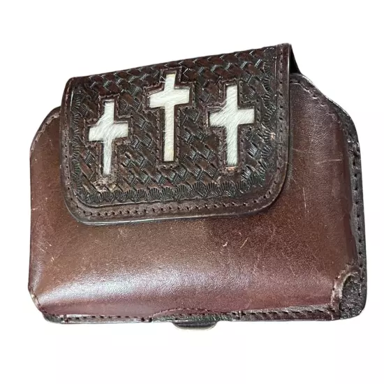 Western Leather Triple Cross Hair Cell Phone Holder For iPhone 4 And BlackBerry