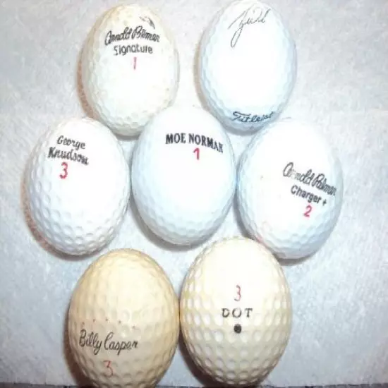 antique golf balls used ,Palmer ,Casper, fairly good condition,no cuts