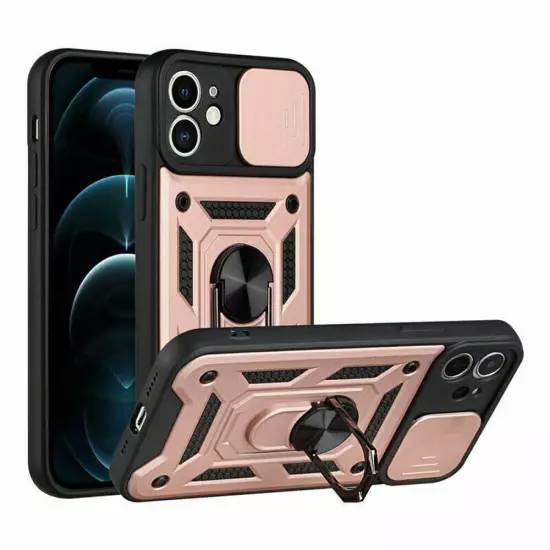 For iPhone 16 15 14 13 12 11 Hybrid Shockproof Case Camera Lens Cover Ring Stand