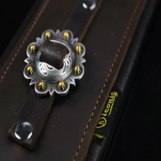 Iconic CUSTOM SHOP Conchos 3.25" Brown Leather Padded Guitar Bass Strap #1