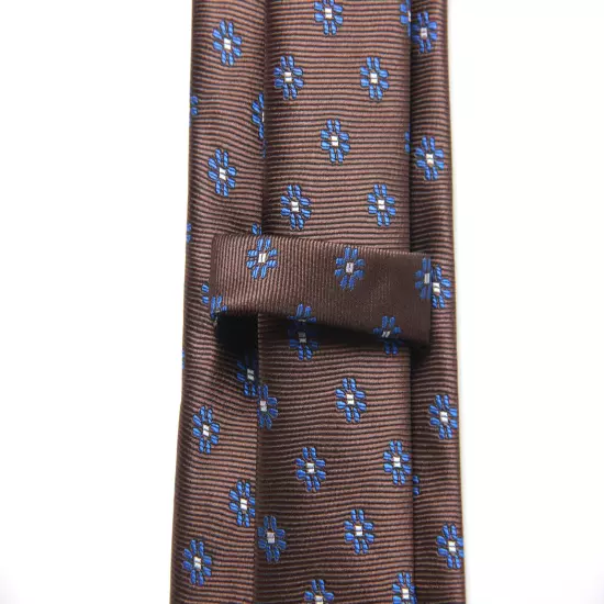 New Classic Polka Dot Brown Blue JACQUARD WOVEN 100% Silk Men's Necktie Tie