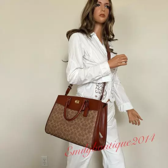 NWT Coach CE731 Brooke Carryall In Signature Canvas Leather Tan Rust Large Bag