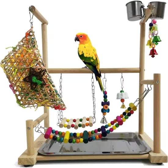 kathson Parrot Playstand Bird Playground Conures Play Stand Wood Multicolor 