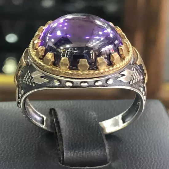 Men Ring 925 Silver Amethyst Gemstone خاتم اماتست صياغة ايراني