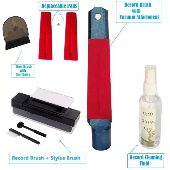 Record Cleaning Kit - Vinyl brush,Cleaning Fluid,Vacuum wand - Replaceable Pads