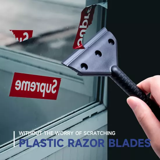 Long Handle Plastic Razor Blade Scraper Tool with 10PCS Plastic Blades Cleaning