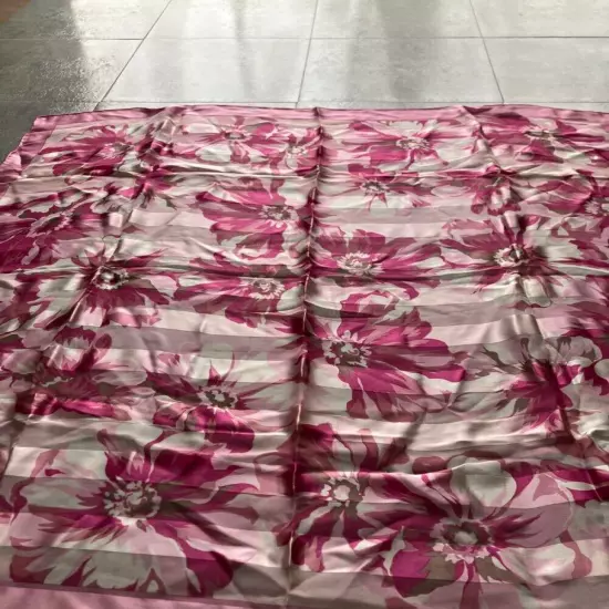 Yves Saint Laurent large scarf 85cm 33″ square silk flower pink