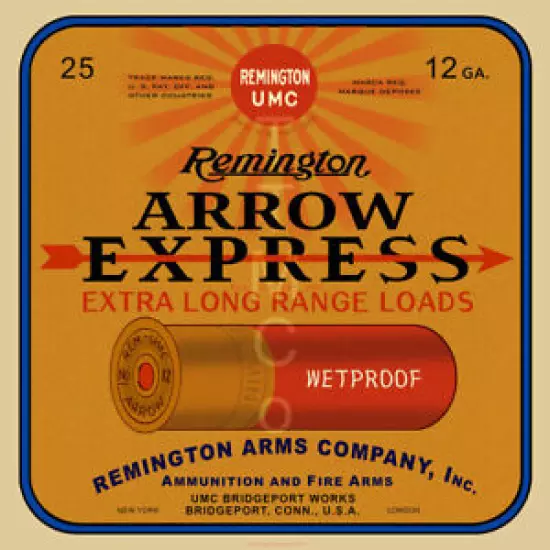 Reproduction Remington Arrow Express Shotgun Shell Box Label Canvas Print