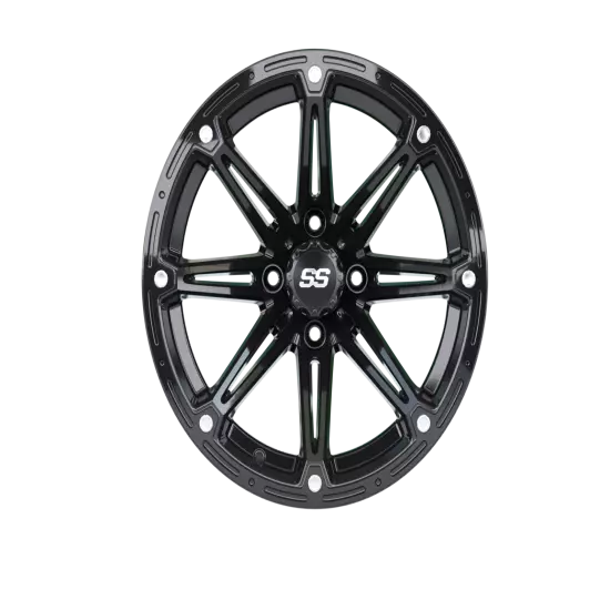 Set of 4 GTW 14" Element Gloss Black Golf Cart Wheels on 19" Street Tires