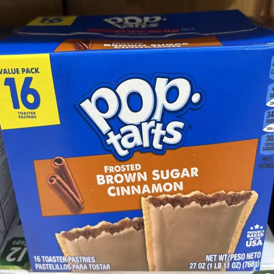 Kellogg's Pop Tarts FROSTED BROWN SUGAR CINNAMON Toaster Pastries 27oz Box 16 ct