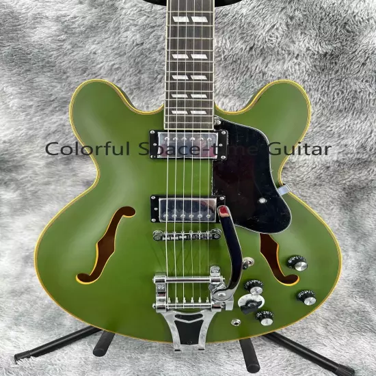 Custom Green Semi-Hollow ES-335 Electric Guitar Maple Body Black Pickguard