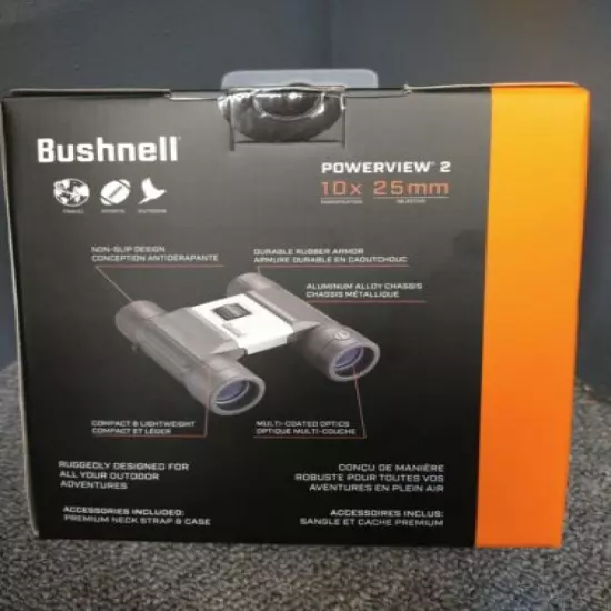 NIB Bushnell PowerView 2 Binoculars 10x25mm compact lightweight - Grey