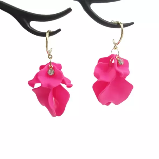 925 Silver Needle Original Design Painted Flower Earrings Petals Super Fairy Col