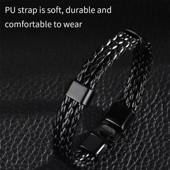 Men Male PU Strap Alloy Buckle Knitting Knitted Multilayer Bracelet Wristban HPT