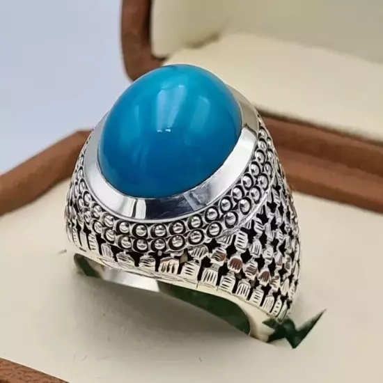 Old Mine Feroza Ring - Natural Turquoise Stone in Stunning Robin Blue Color