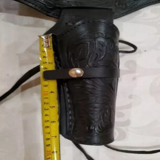 Western Gun Holster and Belt BLACK Tooled Leather - .22 Caliber - Size 40"