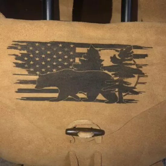 Muzzleloading black powder Fringed Engraved Bag Handcrafted Brown Suede Leather