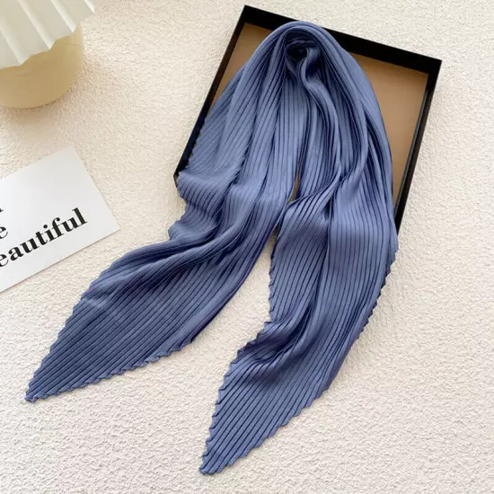 Women's Square Silk Pleated Head Hair Neck Scarf Satin Neckerchief Scarf