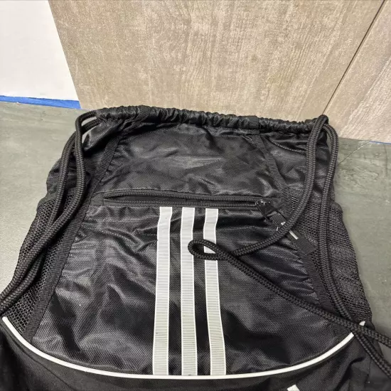 U4 Adidas Sackpack Backpack Sports Bag Black W/ White Accents Tb2