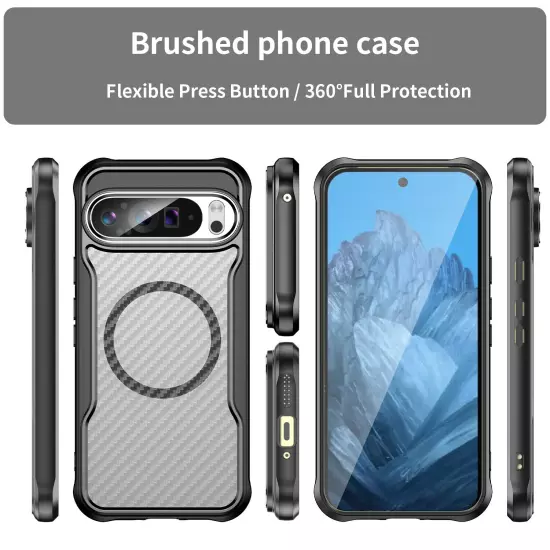 For Google Pixel 9 Pro XL/9 Pro/8A Non-Slip Carbon Fiber Texture Clear Slim Case