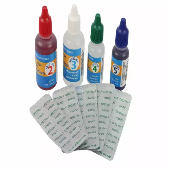 4in1 Aussie Gold Pool Test Kit Refill - Solutions 2,3,4,5, & 50 DPD1 Tablets