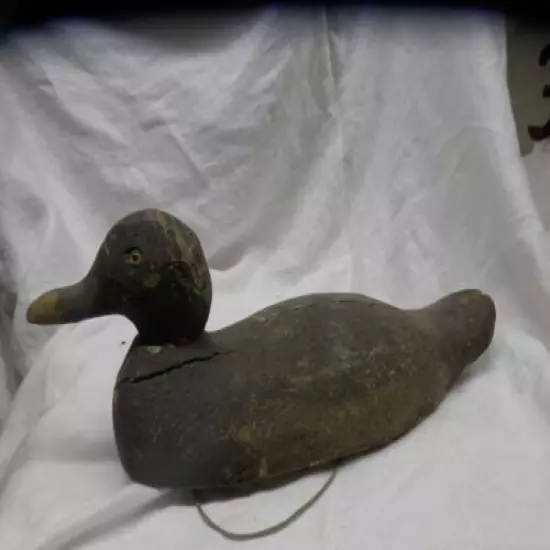 Antique Wood hand carved working Duck Decoy Hen Redhead folk art glass eye 