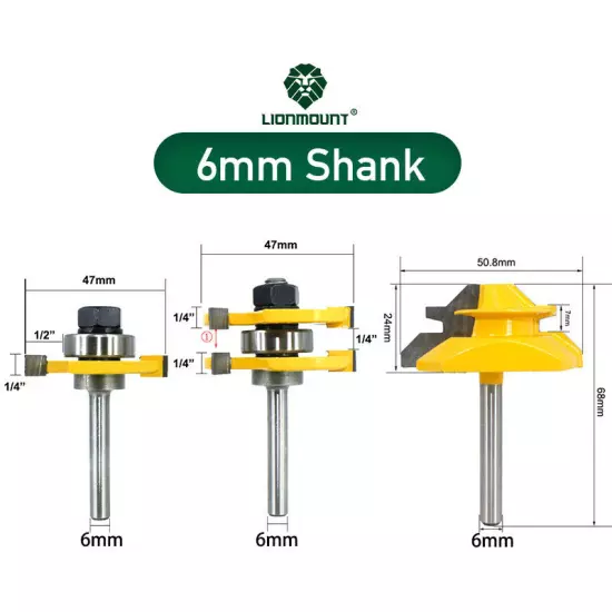 1/4" 6mm Shank Joint Router Bits Set Tongue&Groove Tenon Cutter 45° Lock Miter