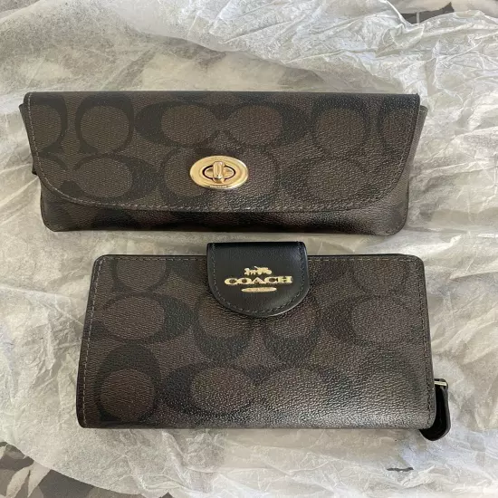 GENTLY USED SIGNATURE COACH BROWN/BLACK EYEGLASS CASE AND WALLET