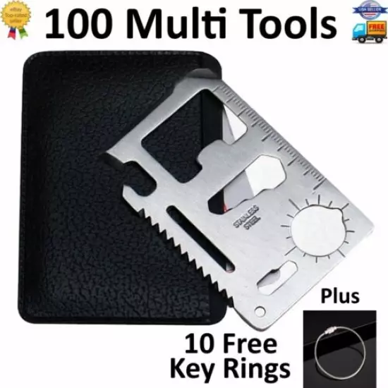 100 Lot 11 in 1 Multi Tools wallet thin pocket survival credit card micro knife